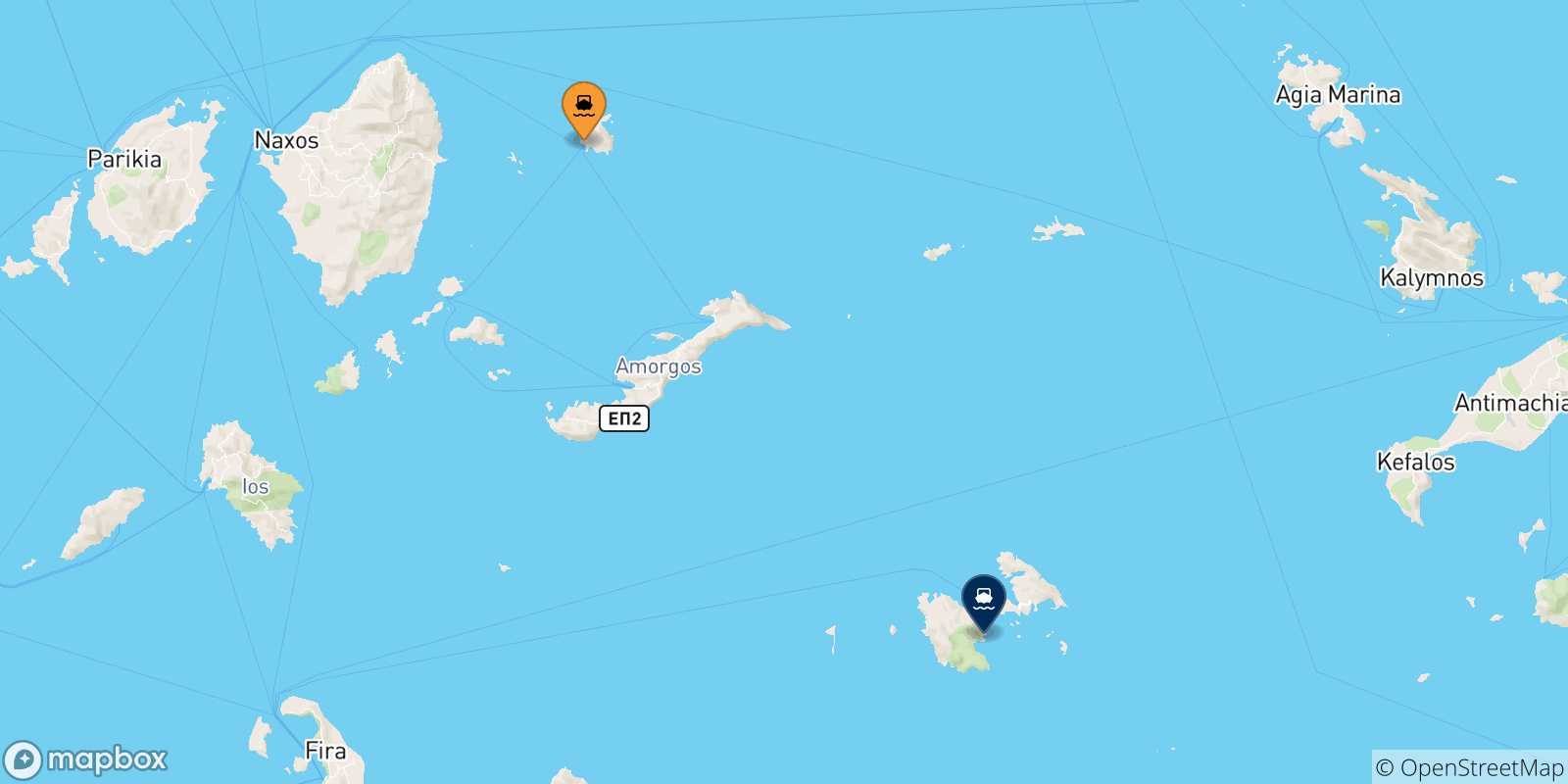 Mappa delle possibili rotte tra Donoussa e le Isole Dodecaneso