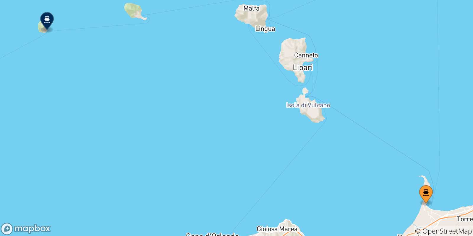 Mappa delle possibili rotte tra la Sicilia e Alicudi