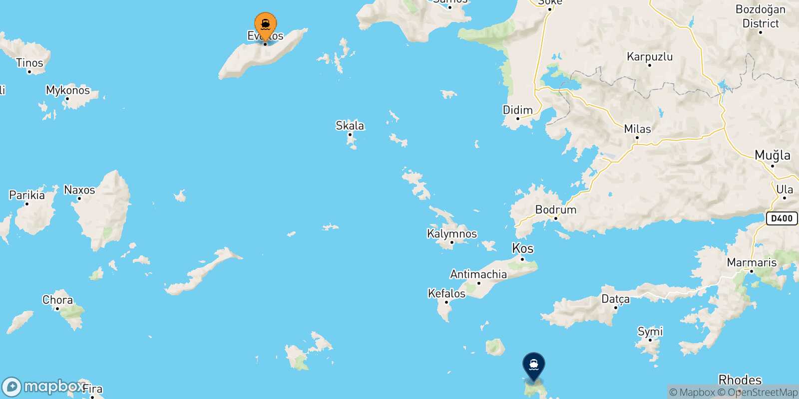 Mappa della rotta Evdilos (Ikaria) Tilos