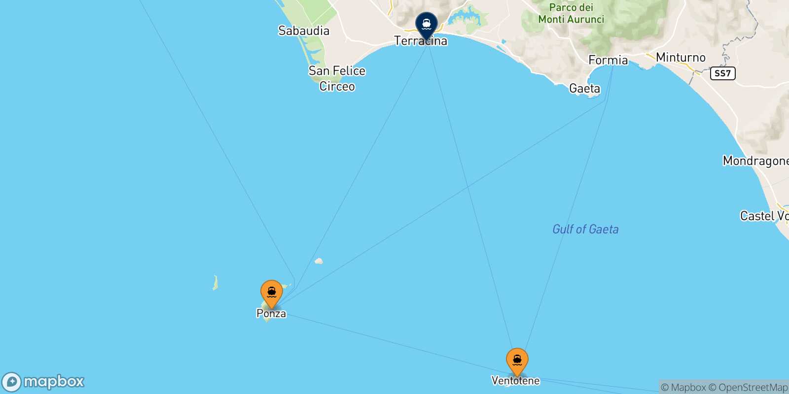 Mappa dei porti collegati con  Terracina