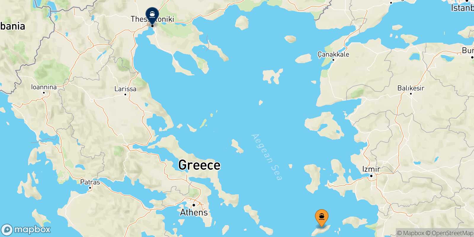 Mappa della rotta Evdilos (Ikaria) Salonicco