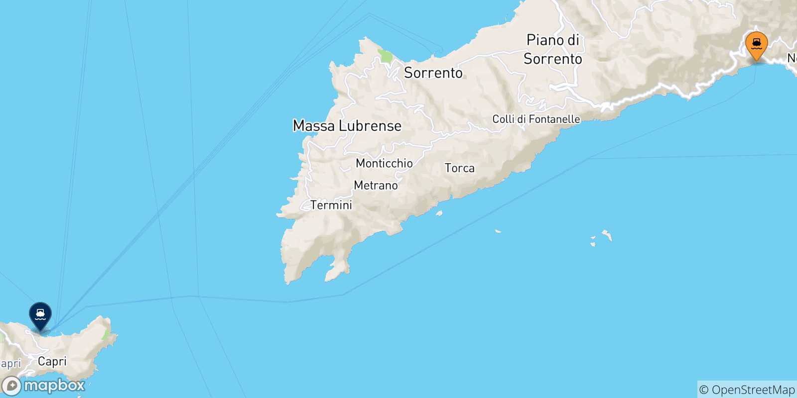 Mappa delle possibili rotte tra Positano e il Golfo Di Napoli
