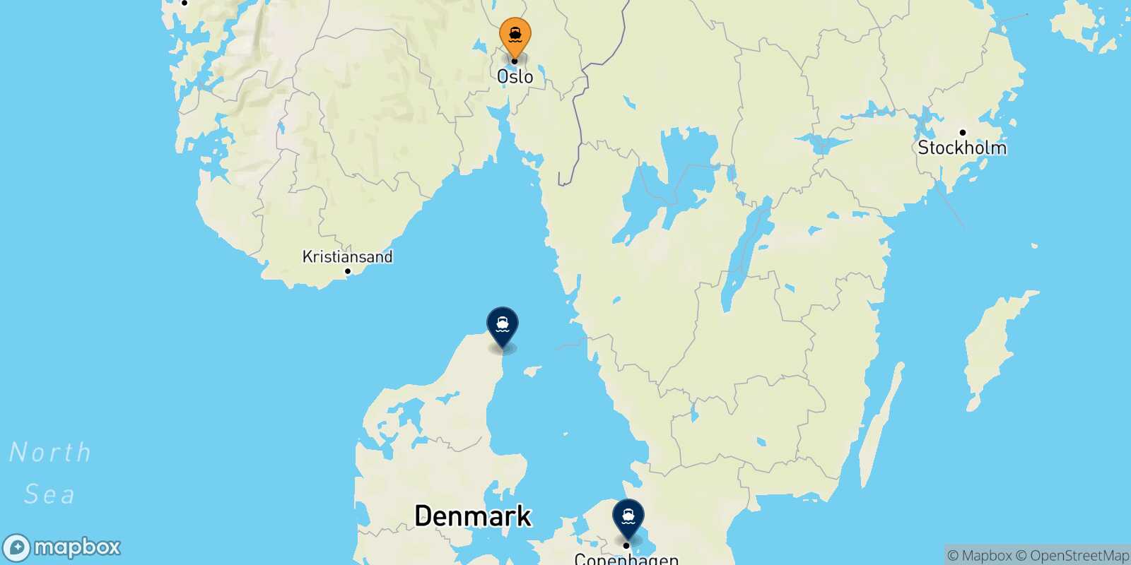 Mappa delle destinazioni raggiungibili da Oslo