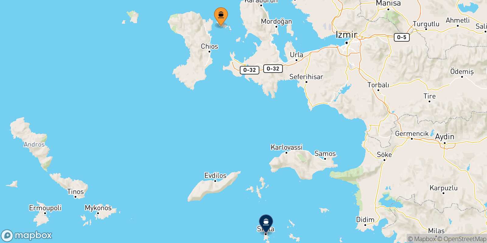 Mappa della rotta Inousses Patmos