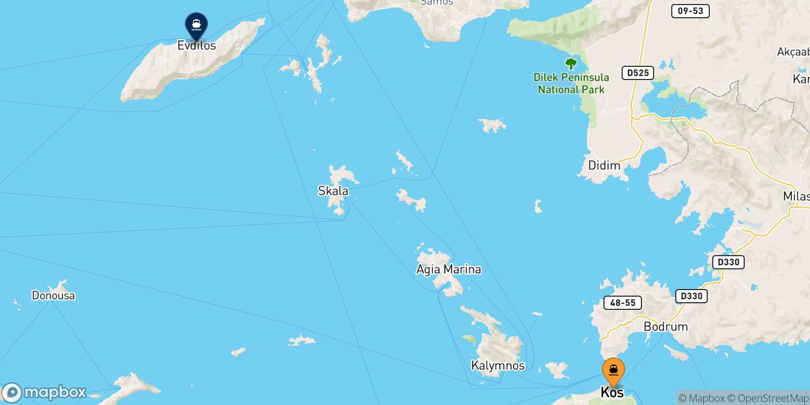 Mappa della rotta Kos Evdilos (Ikaria)