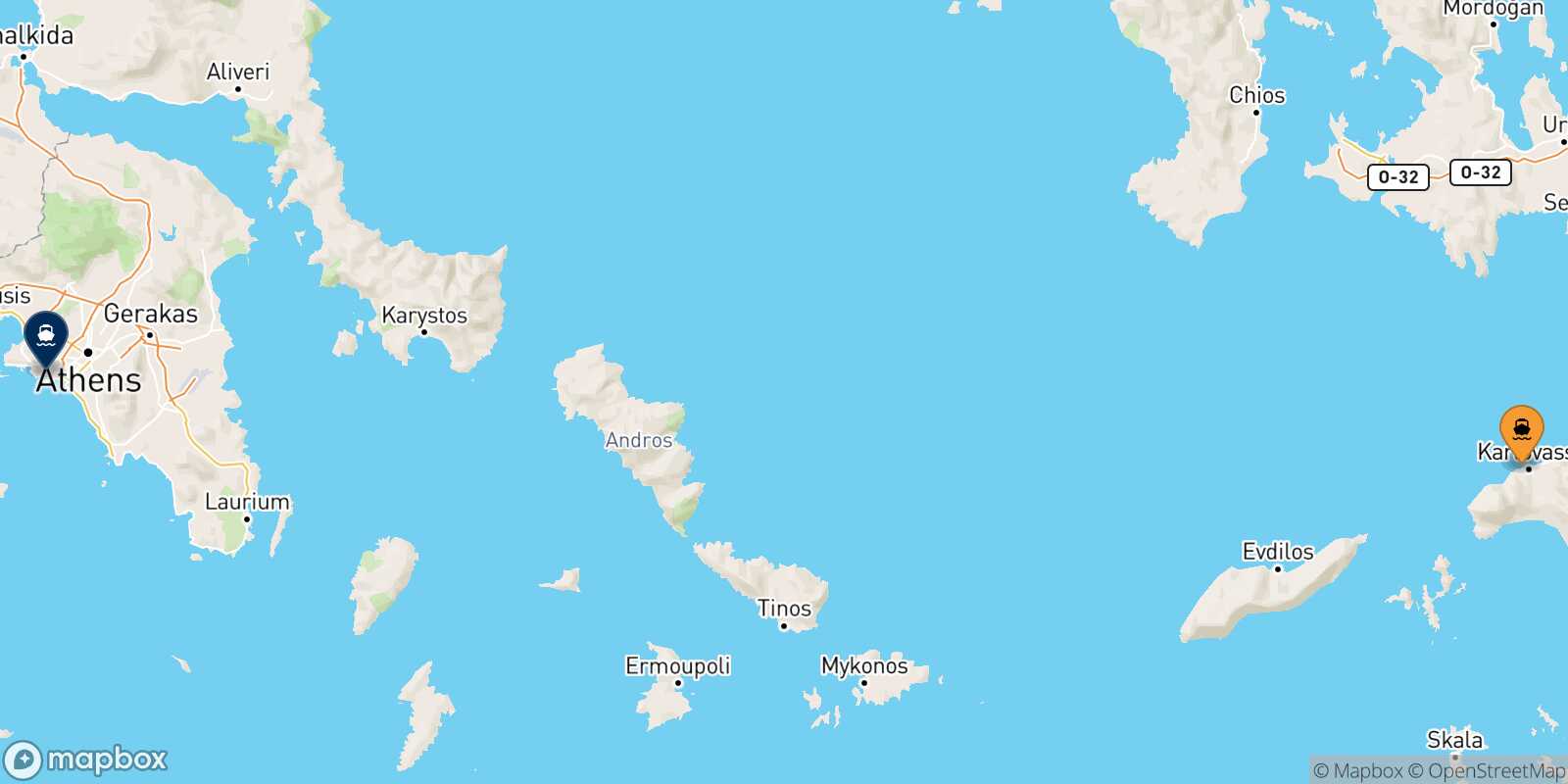 Mappa della rotta Karlovassi (Samos) Pireo
