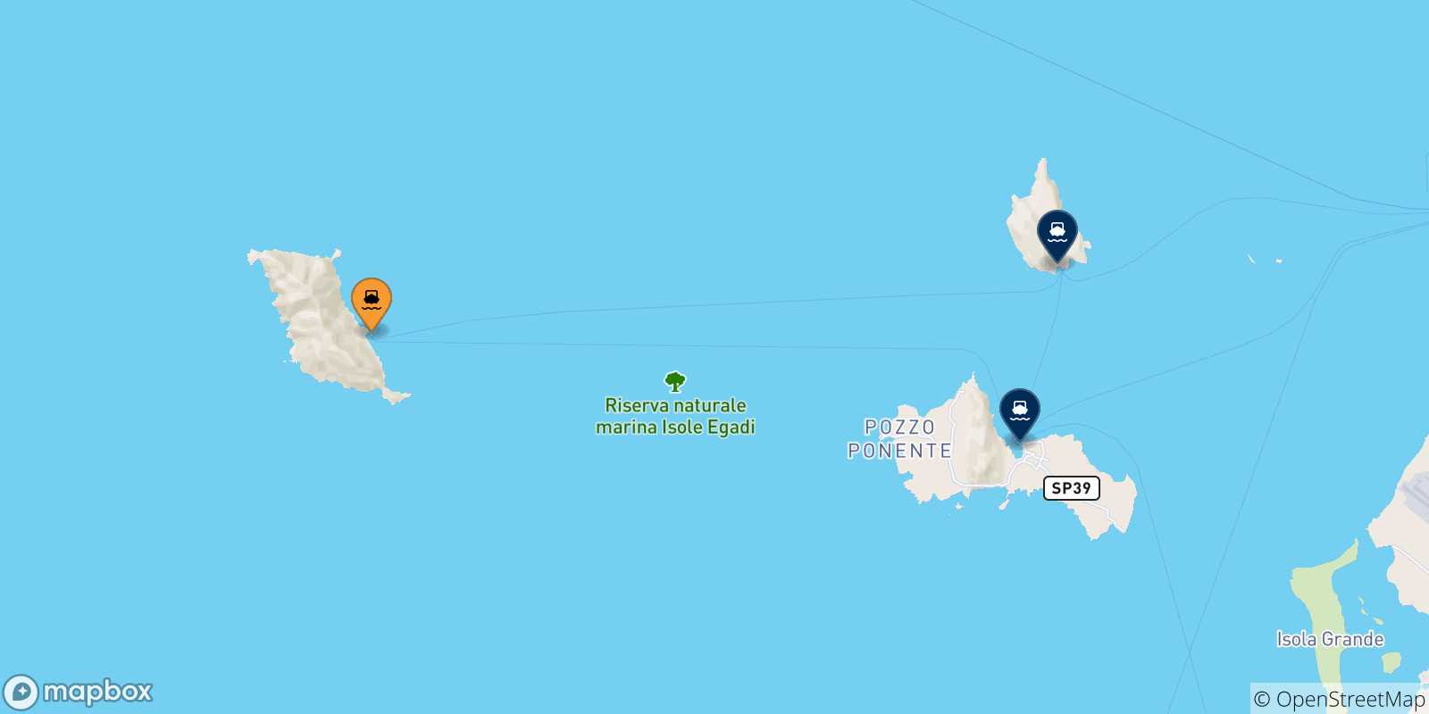 Mappa delle possibili rotte tra Marettimo e le Isole Egadi