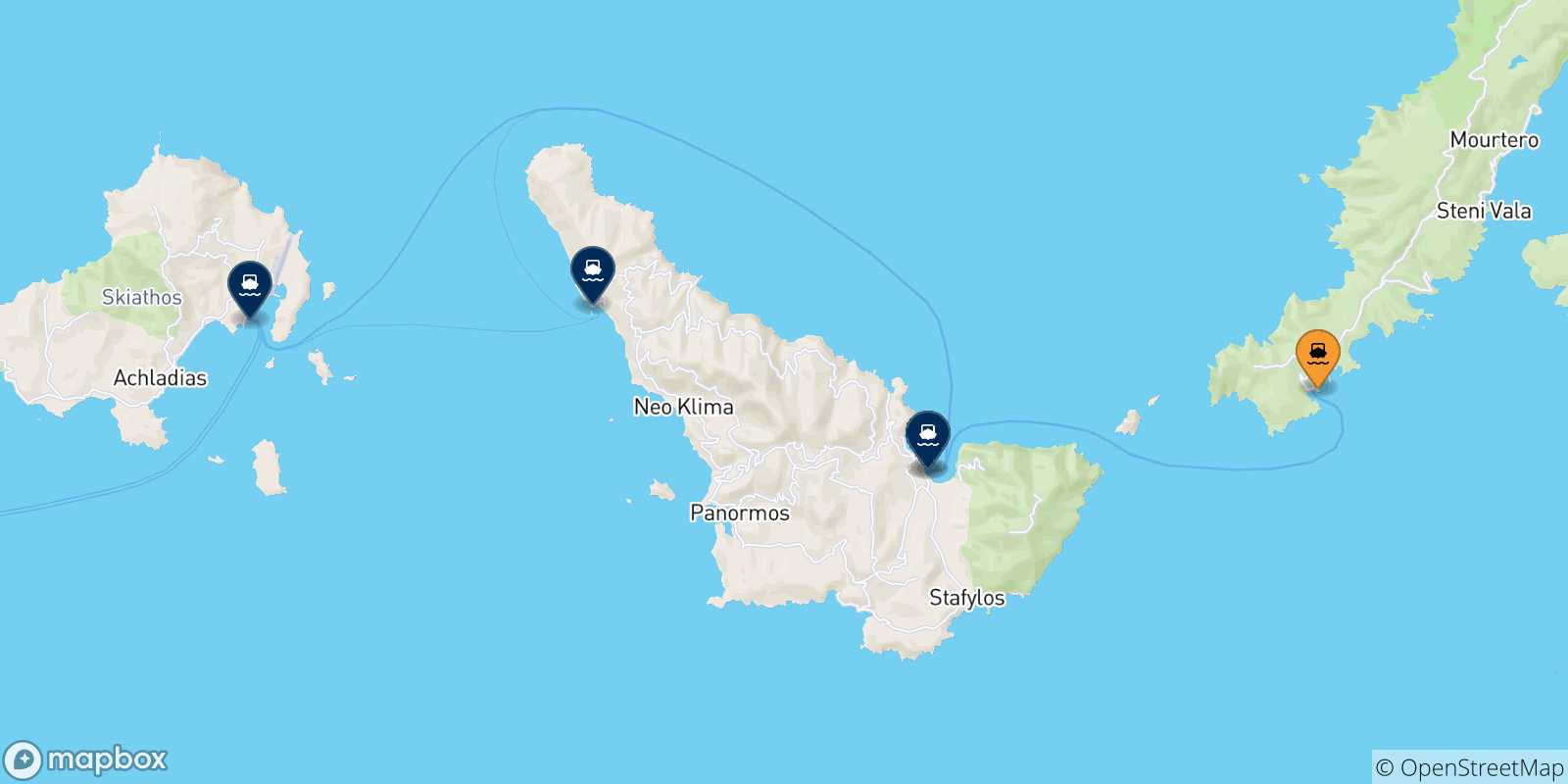 Mappa delle possibili rotte tra Alonissos e le Isole Sporadi