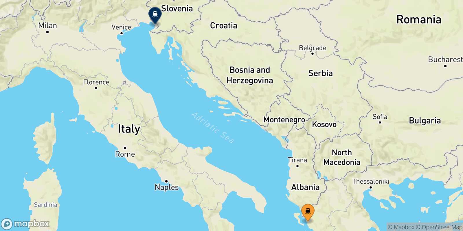 Mappa della rotta Igoumenitsa Trieste