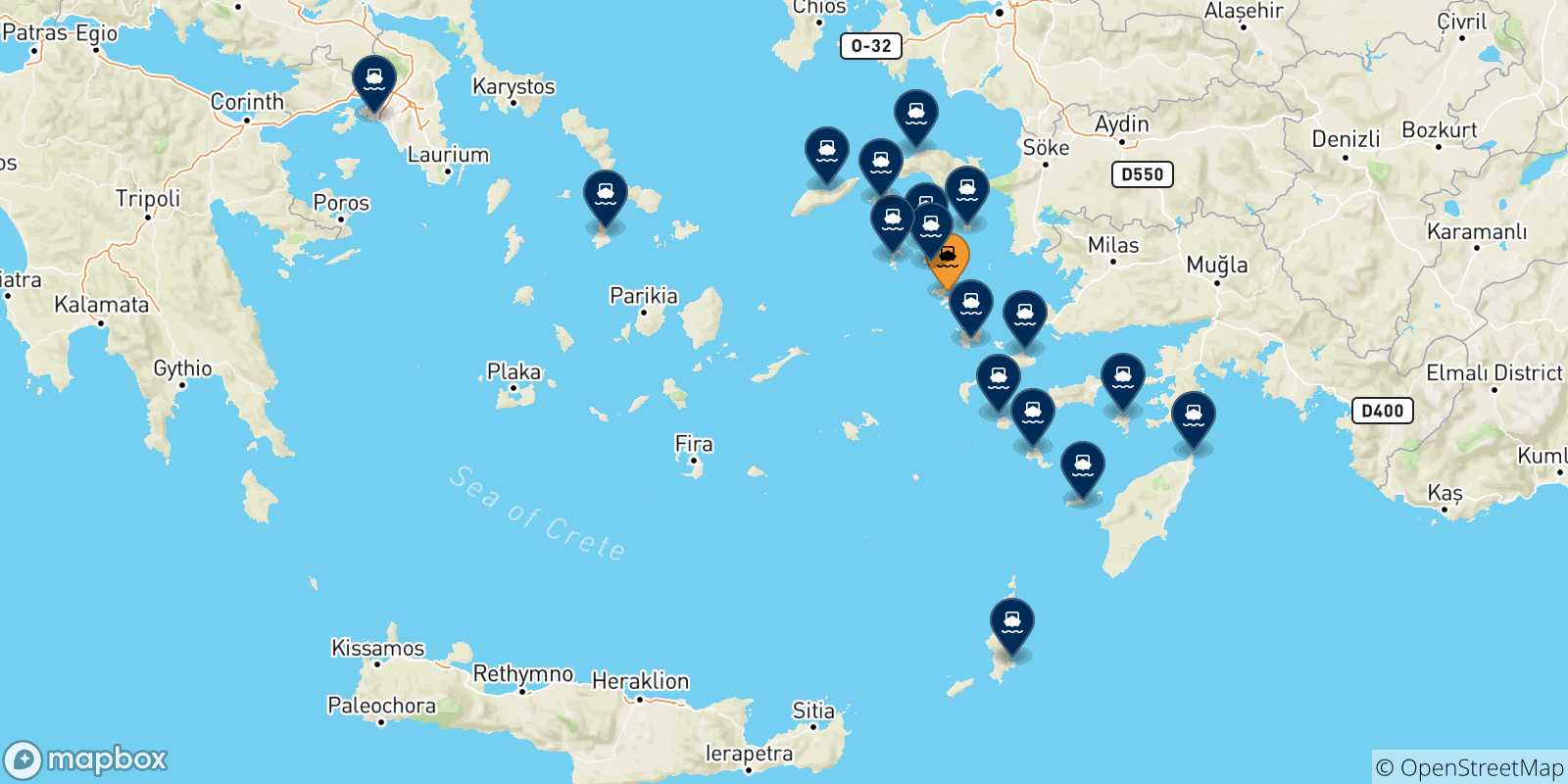 Mappa delle possibili rotte tra Leros e la Grecia