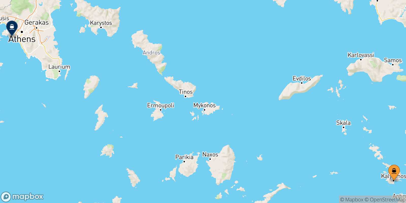 Mappa della rotta Kalymnos Pireo