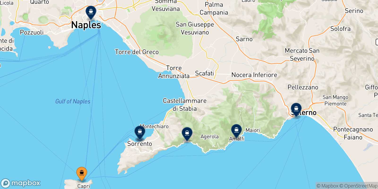 Mappa delle destinazioni raggiungibili da Capri