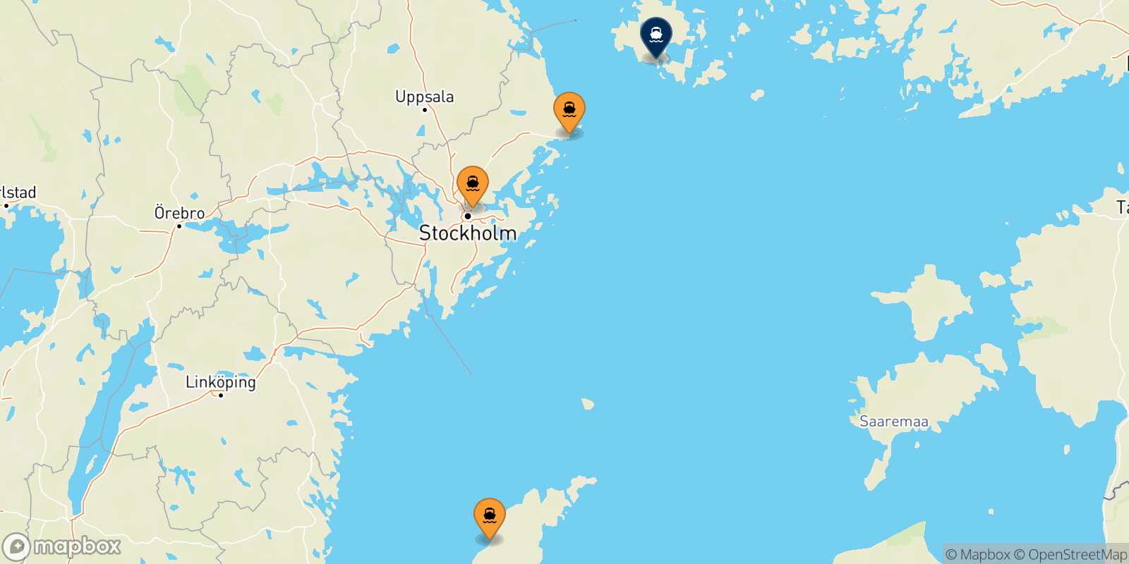 Mappa dei porti collegati con  Mariehamn