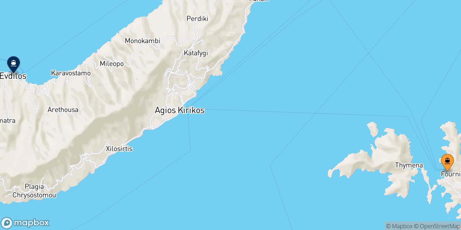Mappa della rotta Fourni Evdilos (Ikaria)