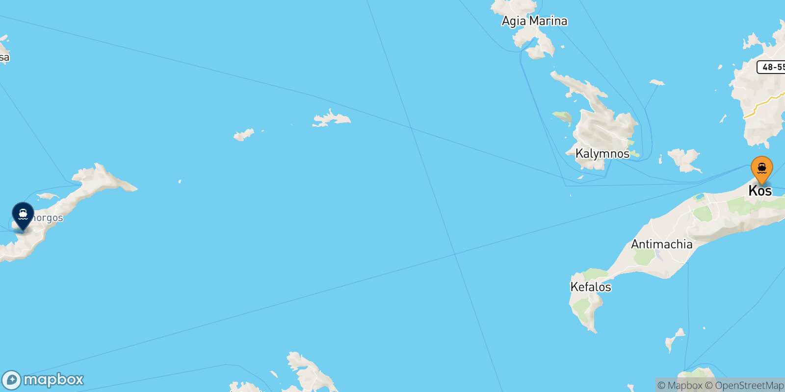 Mappa della rotta Kos Katapola (Amorgos)