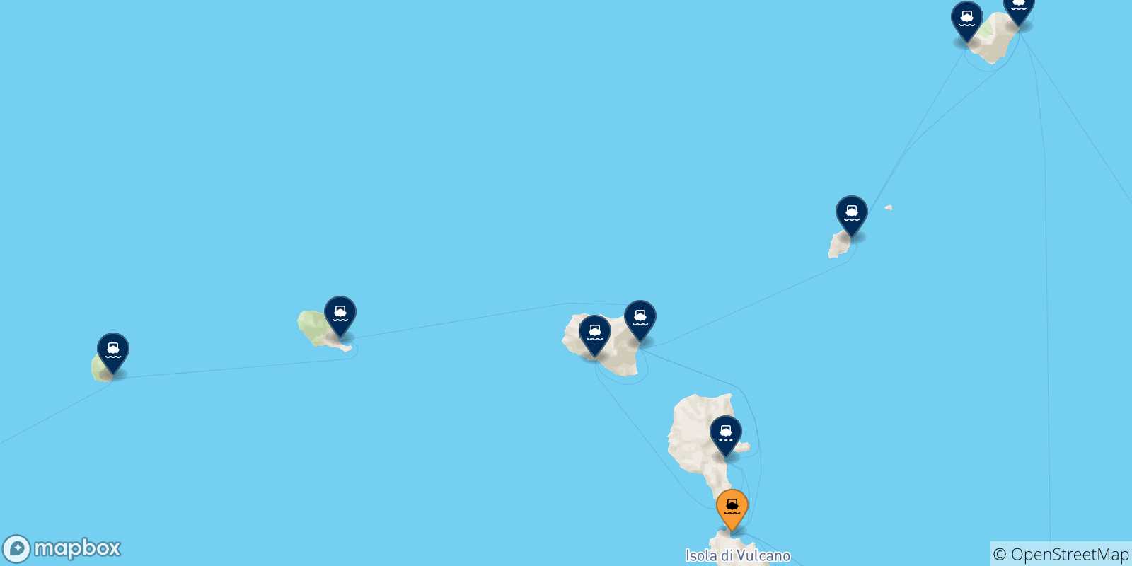 Mappa delle possibili rotte tra Vulcano e le Isole Eolie