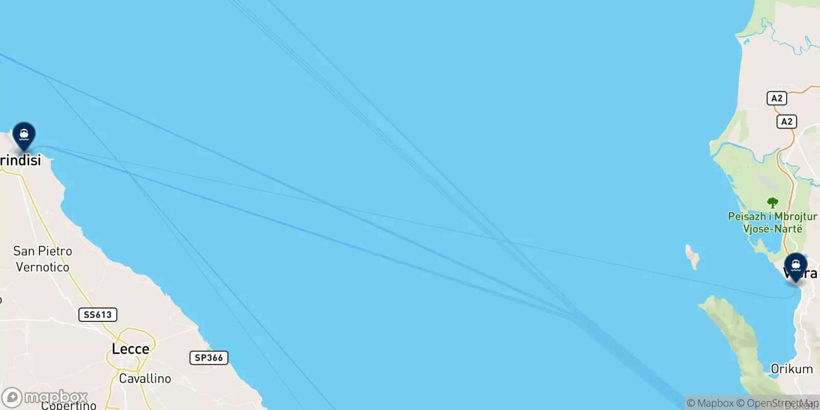 Mappa delle destinazioni European Ferries