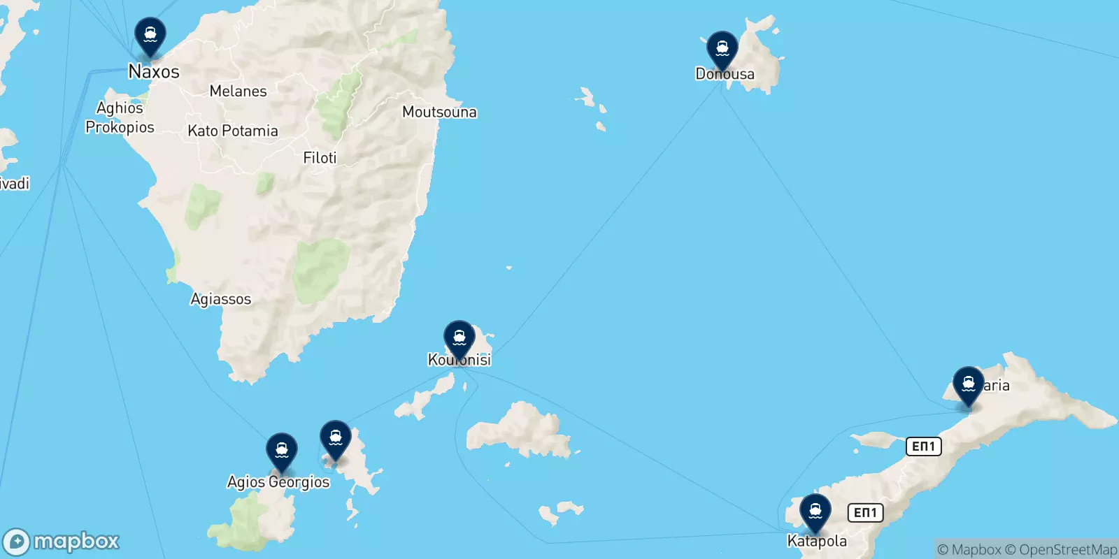 Mappa delle destinazioni Mikres Kyklades N.e.