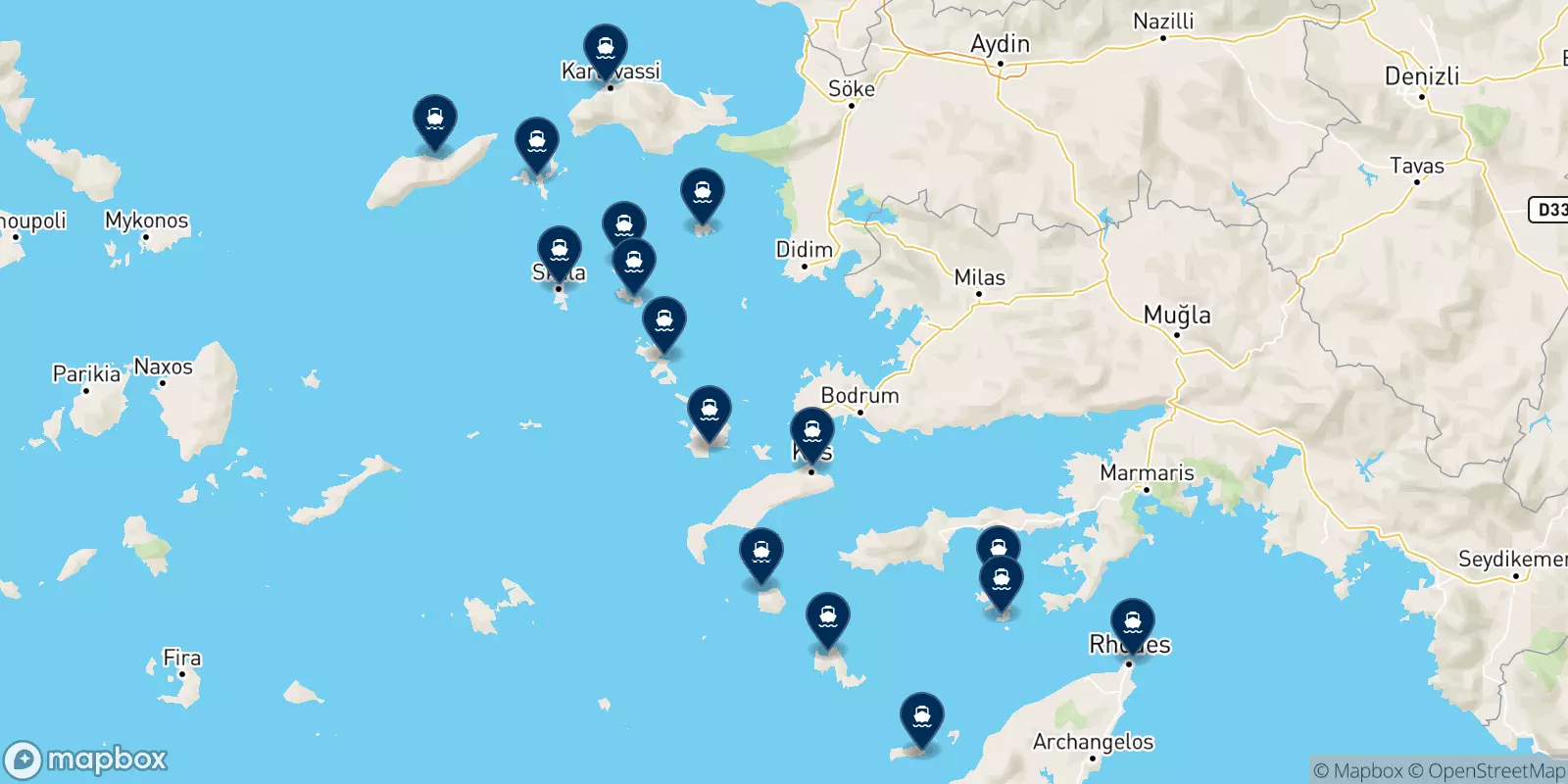 Mappa delle destinazioni Dodekanisos Seaways