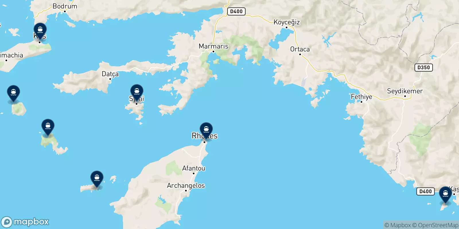 Mappa delle destinazioni Saos Ferries