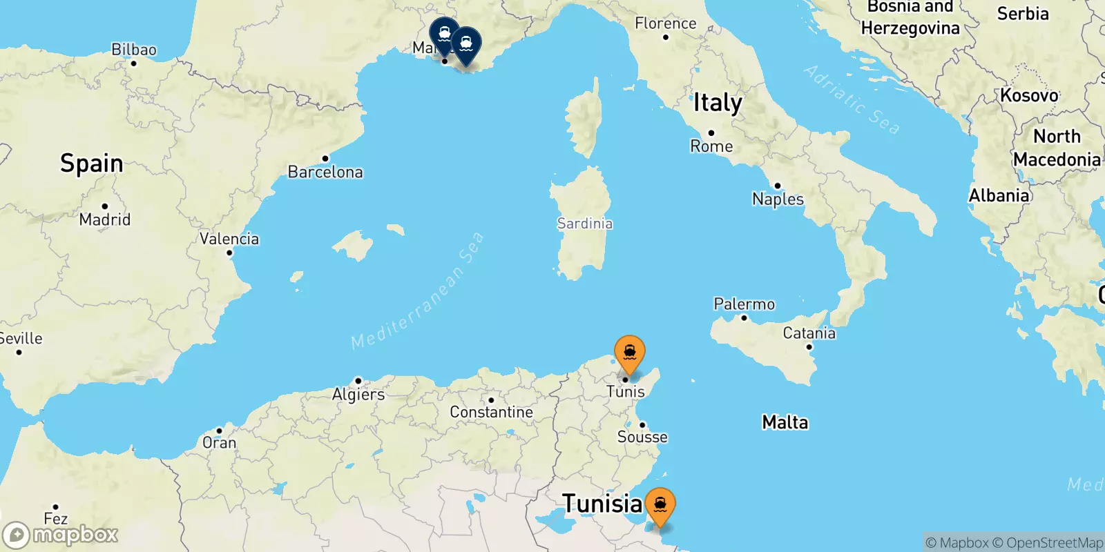 Traghetti dalla Tunisia per la Francia