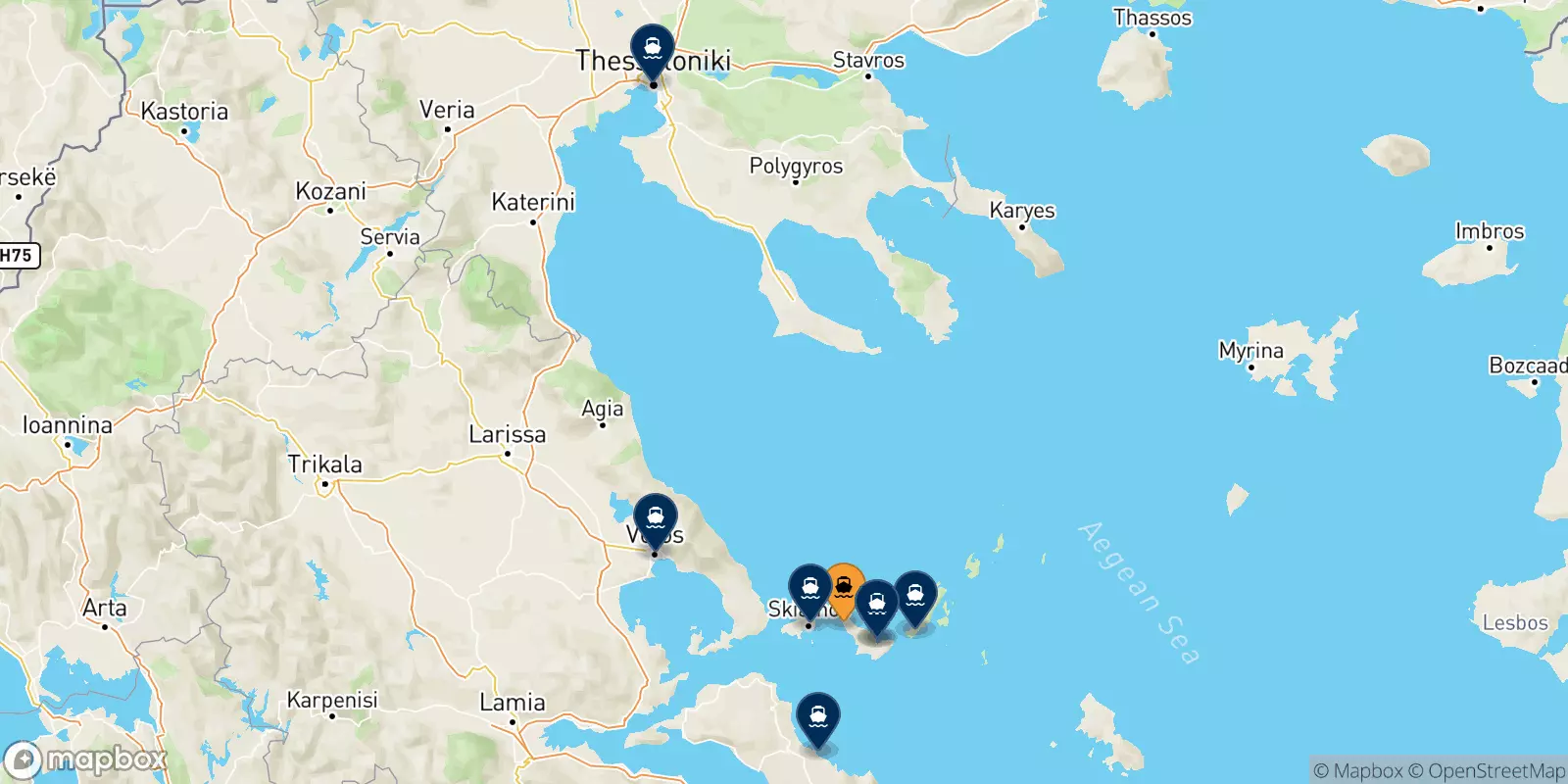 Traghetti da Agnontas (Skopelos) per la Grecia