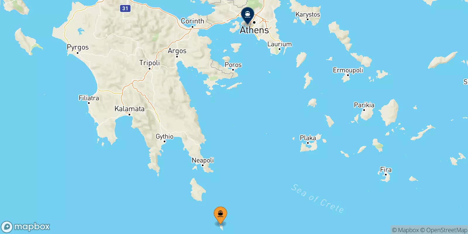 Traghetti da Antikythira per Pireo