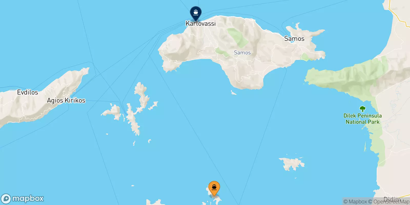 Traghetti da Arkyi per Pythagorio (Samos)