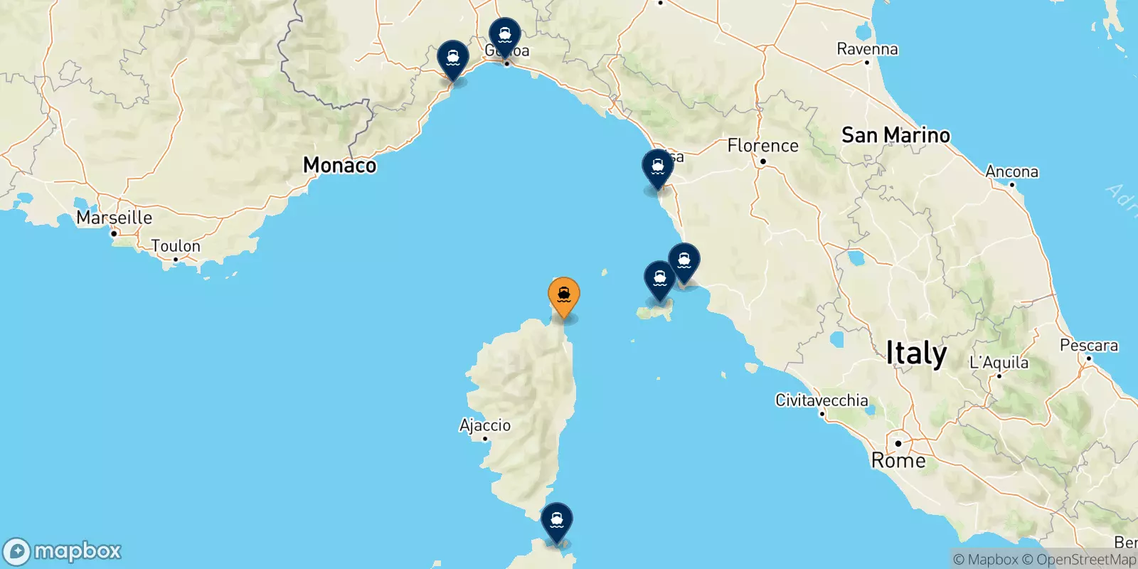 Traghetti da Bastia per l'Italia