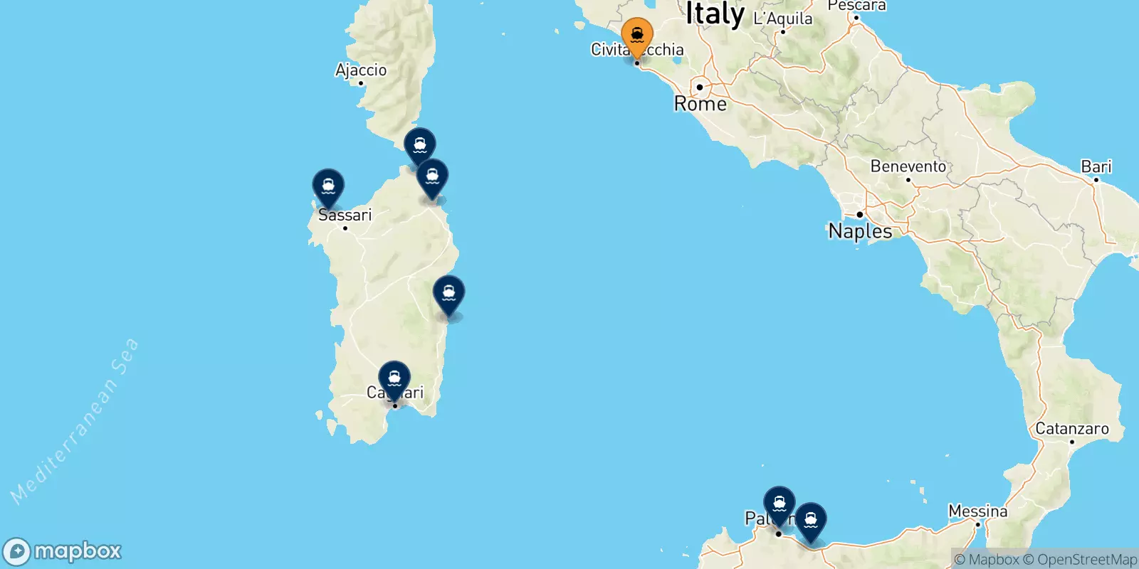 Traghetti da Civitavecchia per l'Italia