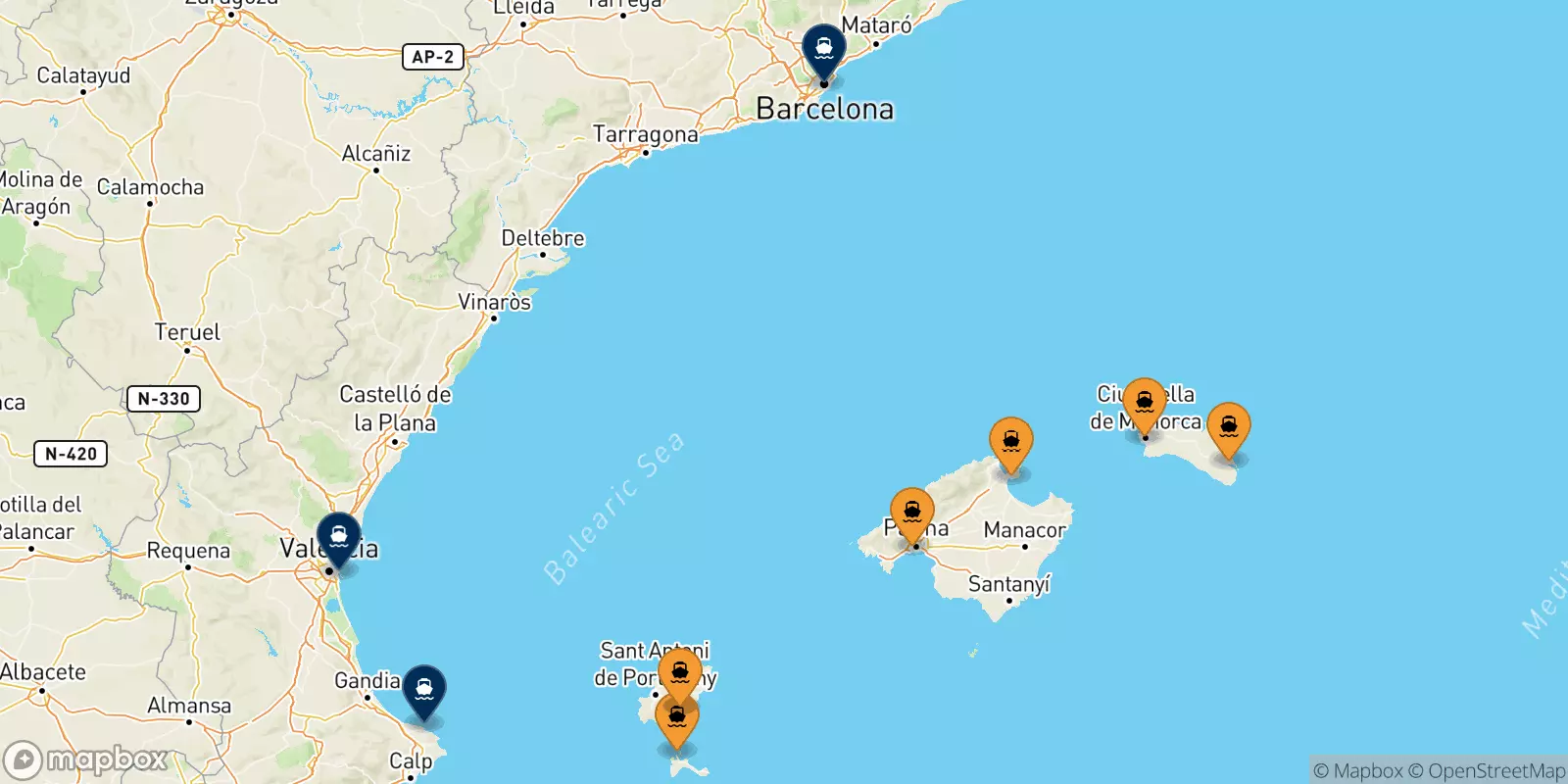 Traghetti dalle Isole Baleari per la Spagna