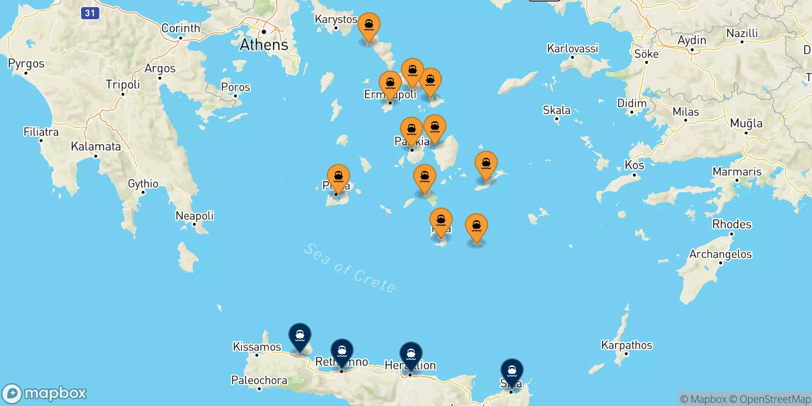 Traghetti dalle Isole Cicladi per Creta