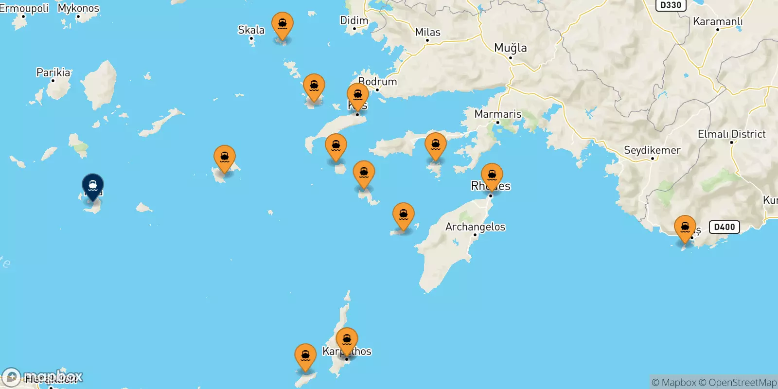 Traghetti dalle Isole Dodecaneso per Santorini