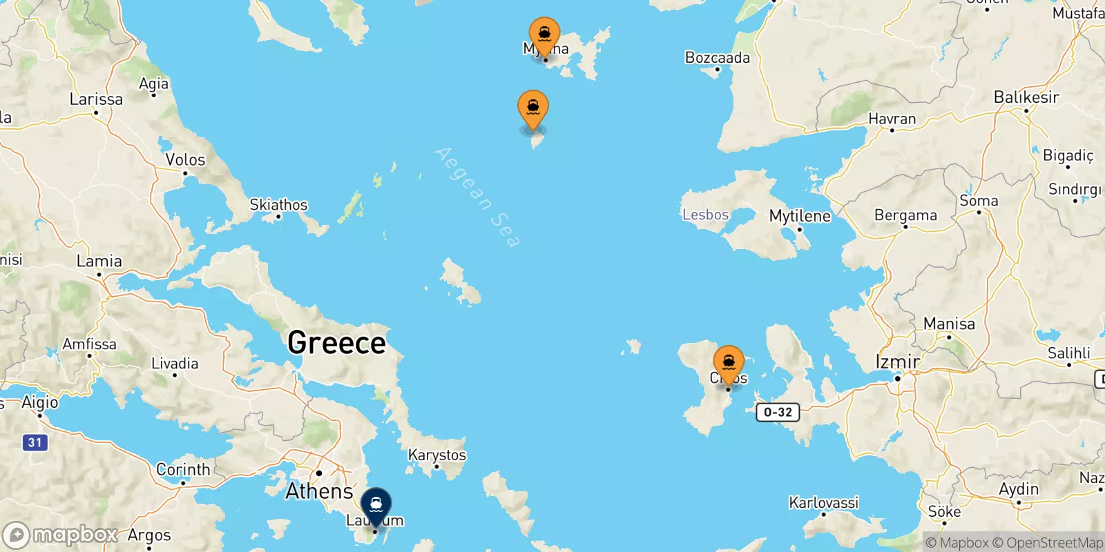 Traghetti dalle Isole Egeo Nord Orientale per Lavrio