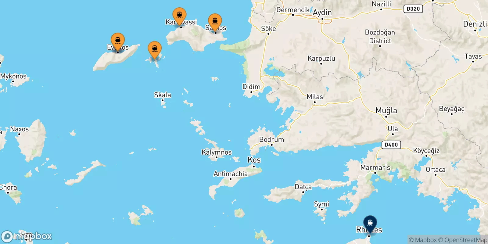 Traghetti dalle Isole Egeo Nord Orientale per Rodi