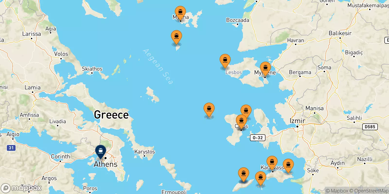 Traghetti dalle Isole Egeo Nord Orientale per Pireo