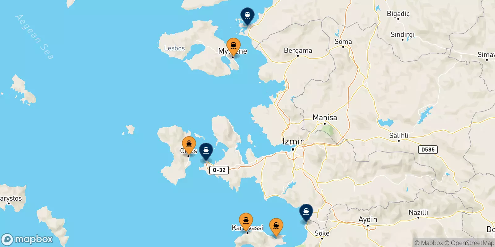 Traghetti dalle Isole Egeo Nord Orientale per la Turchia