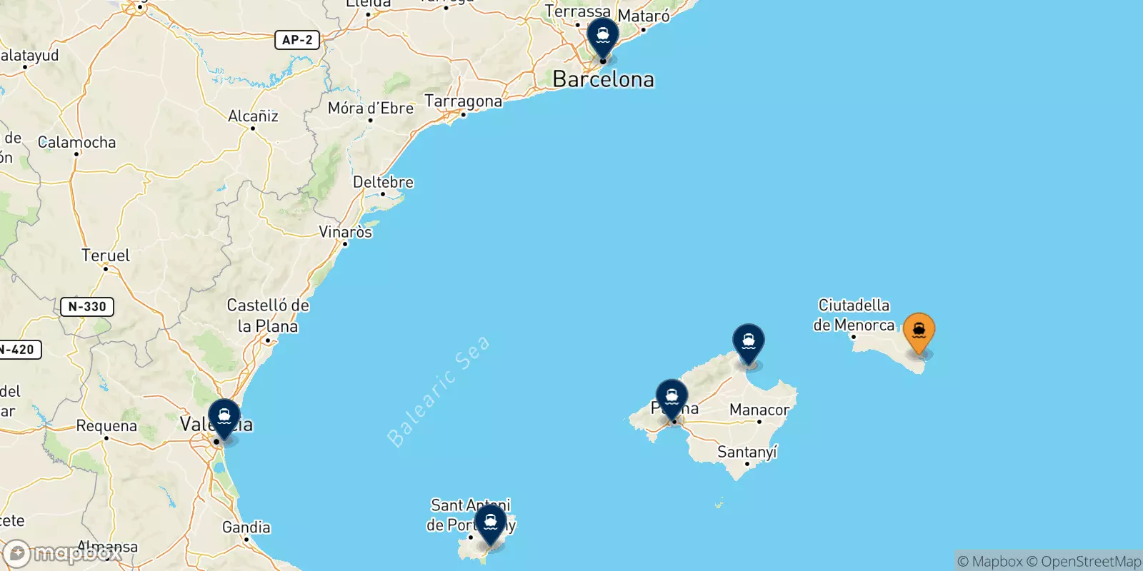 Traghetti da Mahon (Minorca) per la Spagna