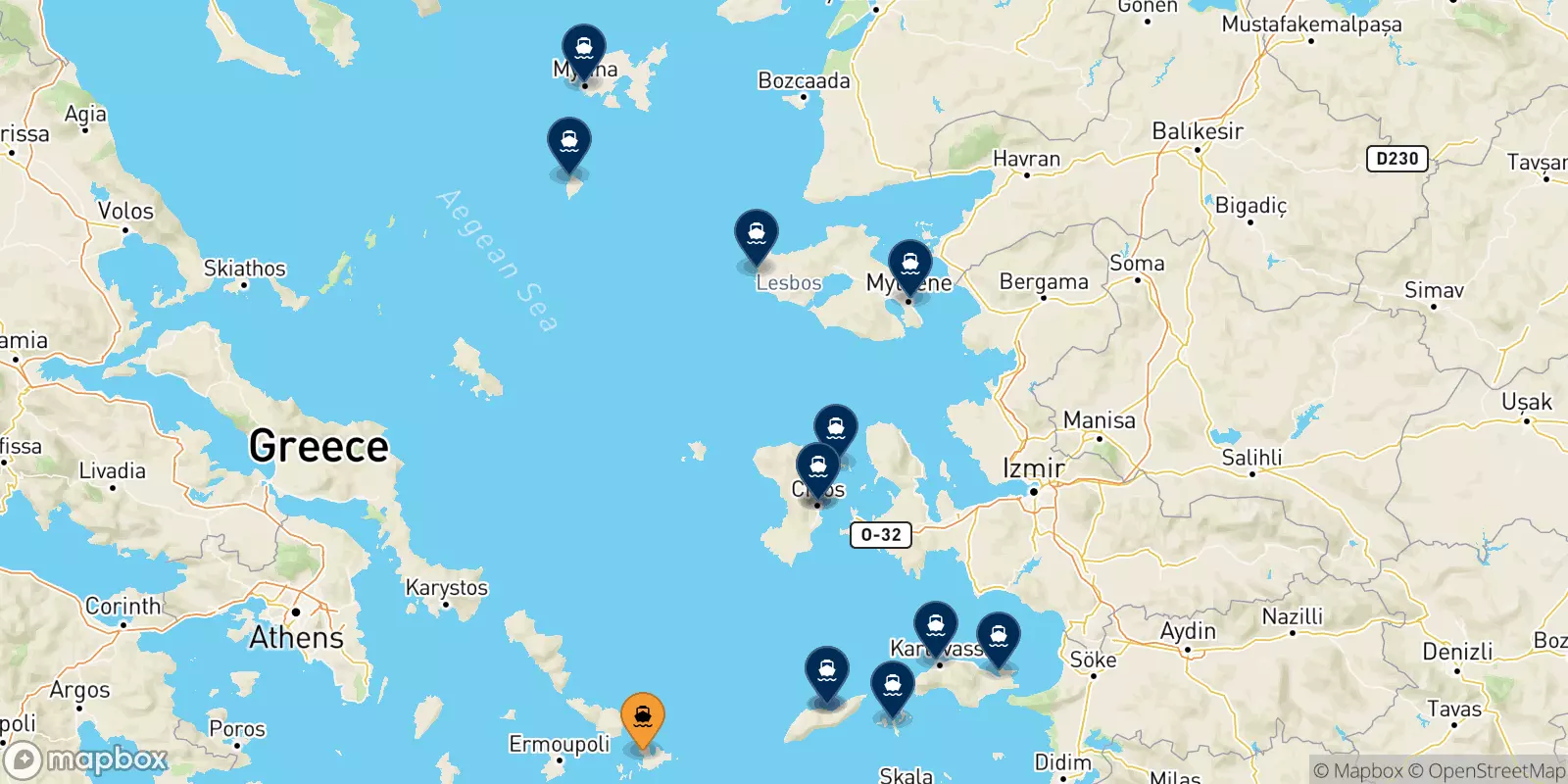 Traghetti da Mykonos per le Isole Egeo Nord Orientale