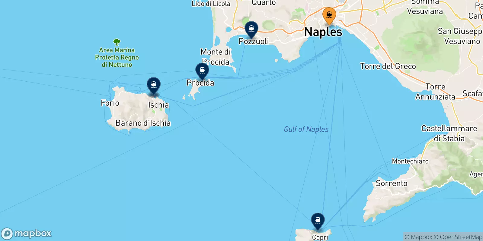 Traghetti da Napoli Beverello per il Golfo Di Napoli