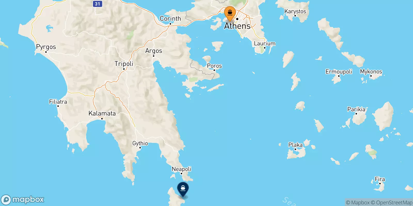 Traghetti da Pireo per Kythira