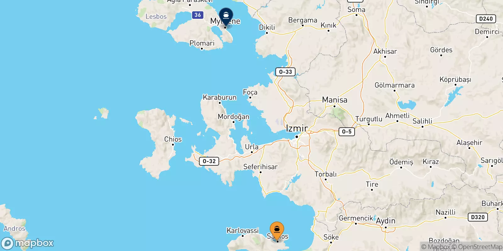 Traghetti da Vathi (Samos) per Mitilini (Lesvos)