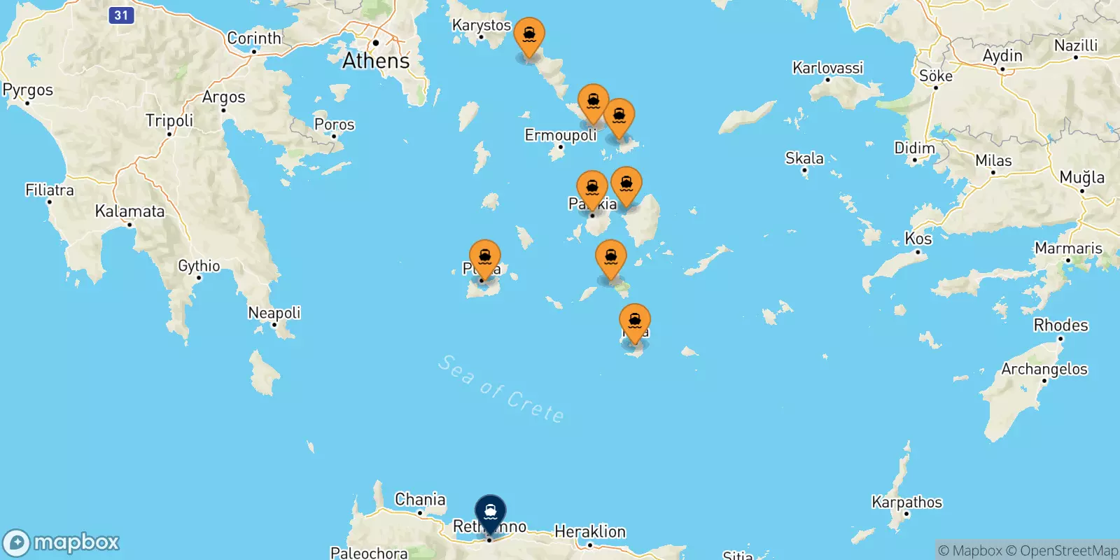 Traghetti dalle Isole Cicladi per Rethimno