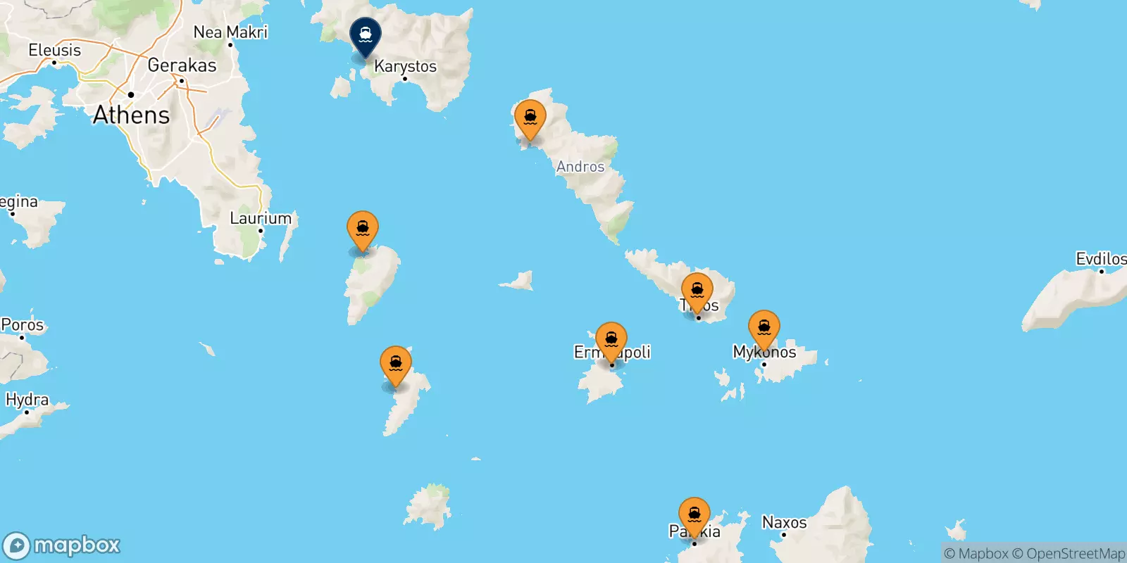 Traghetti dalle Isole Cicladi per Karystos