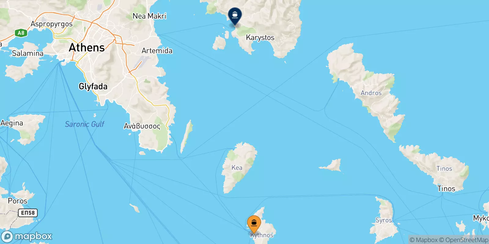 Traghetti da Kythnos per Marmari