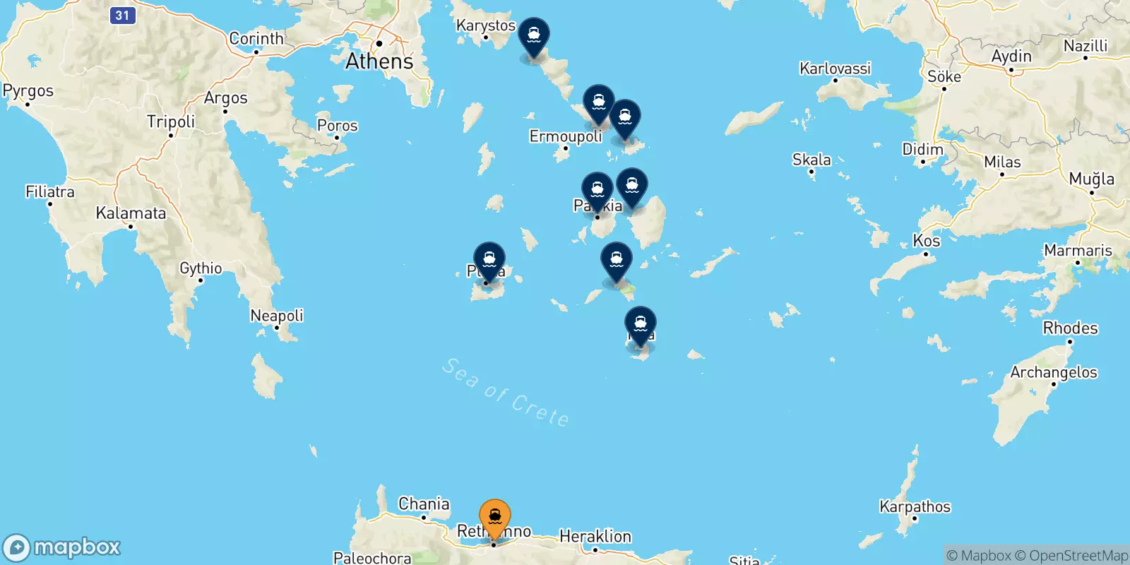 Traghetti da Rethimno per le Isole Cicladi