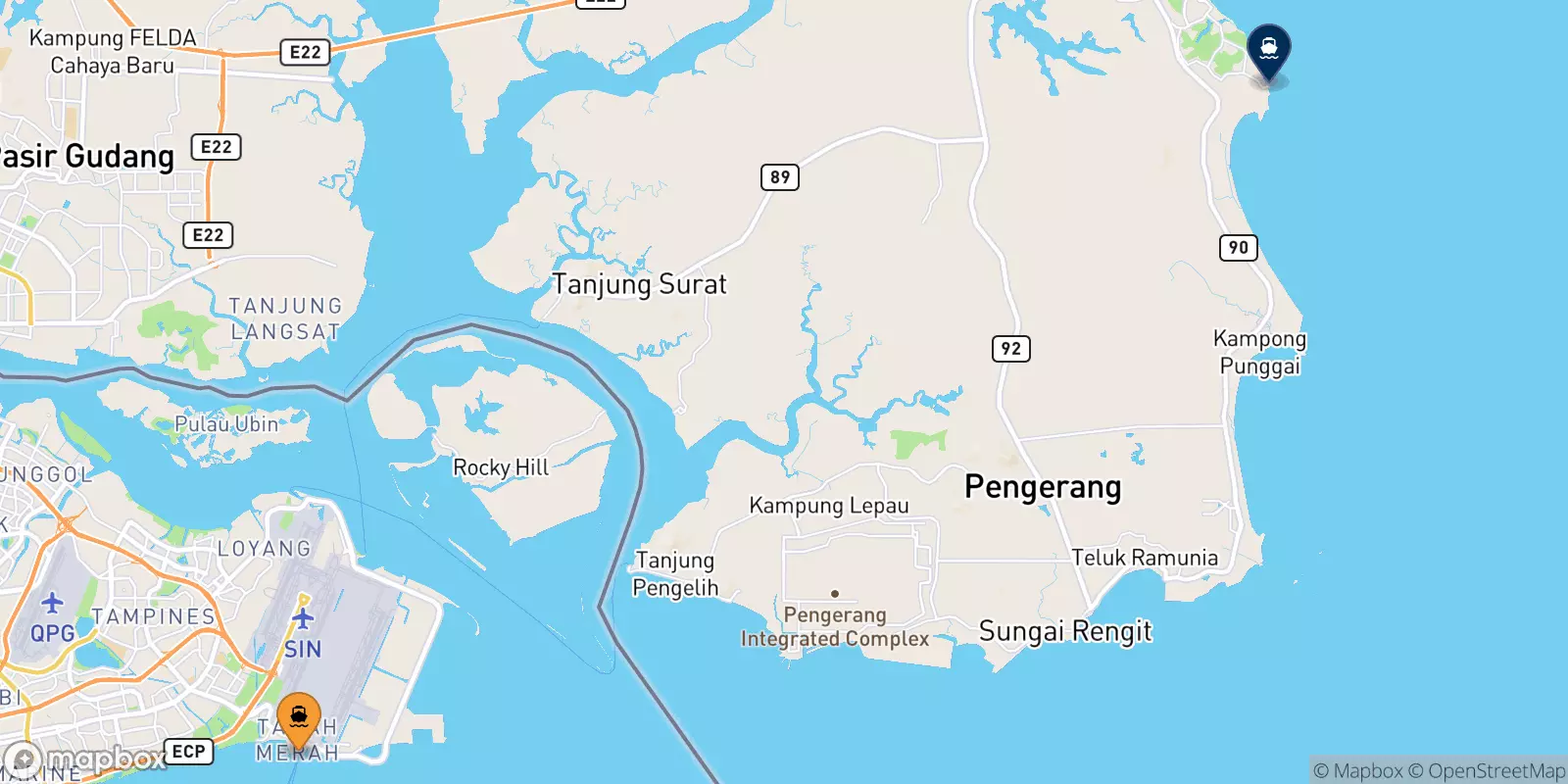 Traghetti da Tanah Merah per Desaru
